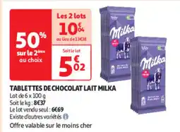 Auchan Supermarché MILKA Tablettes de chocolat lait offre