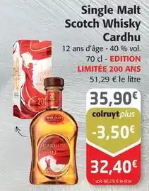 Colruyt Cardhu - single malt scotch whisky offre