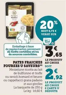 U Express U SAVEURS Pates fraiches fourees offre