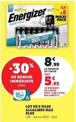 Hyper U Energizer - lot de 8 piles alcalines max plus offre