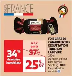 Auchan Supermarché Labeyrie - foie gras de canard entier degustation torchon offre