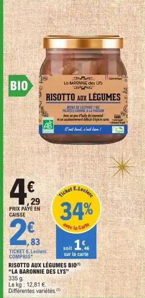 E.Leclerc Risotto aux légumes bio offre