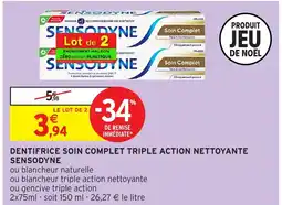 Intermarché SENSODYNE Dentifrice soin complet triple action nettoyante offre