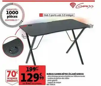 Auchan Bureau Gaming Rétro-éclairé Genesis offre