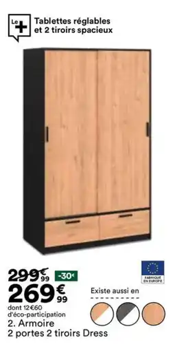 BUT Armoire 2 portes 2 tiroirs Dress offre