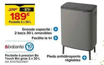 Castorama brabantia Poubelle à pression Bo Touch Bin grise 2 x 30 L offre