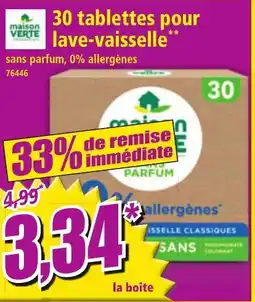 Norma MAISON VERTE 30 tablettes pour lave-vaisselle offre