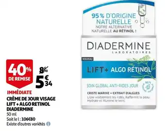 Auchan Diadermine crème de jour visage lift + algo retinol offre