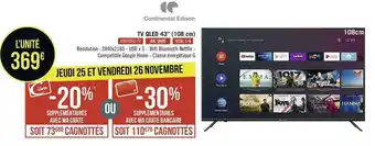 Casino Supermarchés Continental edison tv qled 43’’ (108 cm) offre