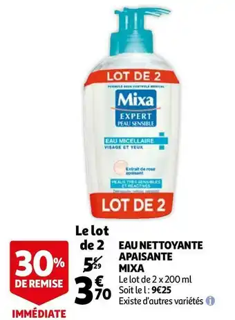 Auchan Mixa eau nettoyante apaisante offre