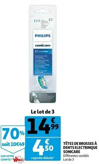 Auchan Philips têtes de brosses à dents electrinque sonicare offre