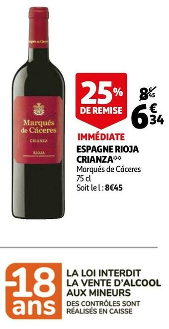 Auchan Espagne rioja crianza offre