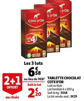 Auchan Cote d'or tablette chocolat offre
