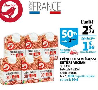 Auchan Auchan crème uht semi épaisse entière offre