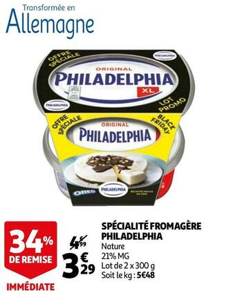 Auchan Spécialité fromagère philadelphia offre