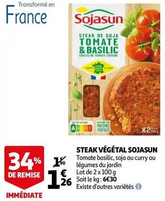 Auchan Sojasun steak végétal offre