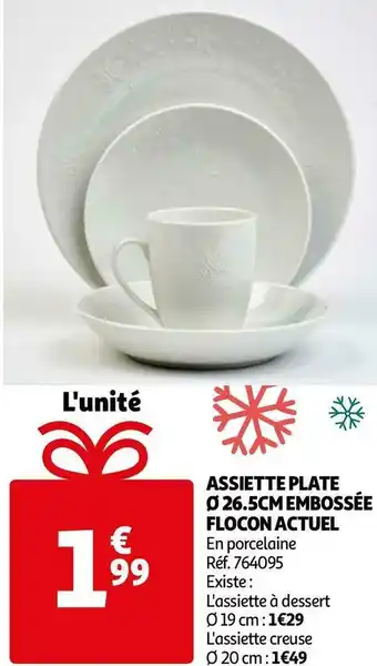 Auchan Actuel assiette plate ø 26.5cm embossée flocon offre