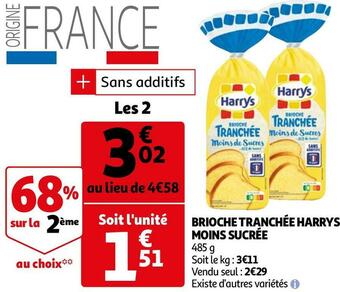 Auchan Harrys brioche tranchée moins sucrée offre