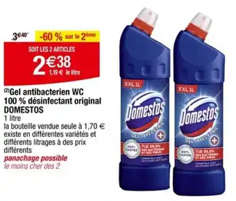 Carrefour DOMESTOS Gel antibacterien WC 100% désinfectant original offre