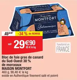 Migros MAISON MONTFORT Bloc de foie gras de canard du Sud-Ouest 30 % de morceaux offre