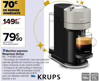 Carrefour Machine expresso nespresso vertuo offre