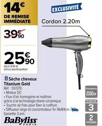 Carrefour Sèche cheveux titanium gold offre
