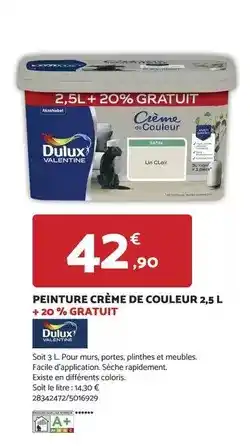 Bricomarché Dulux - peinture crème de couleur 2.5 l +20% gratuit offre