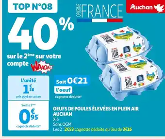 Auchan Supermarché Auchan Oeufs de poules élevées en plein air offre