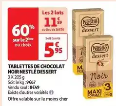 Auchan Nestlé - tablettes de chocolat noir dessert offre