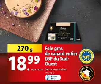 Lidl Foie gras de canard entier  igp du sud- Ouest offre