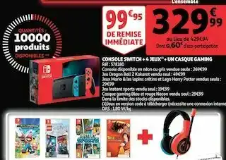 Auchan Console switch + 4 jeux + un casque gaming offre