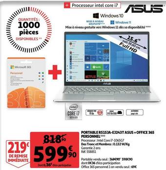 Asus portable r515ja-ej243t + office 365 personnel