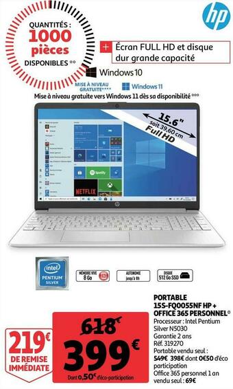 Auchan Hp portable f414maek715t asus + office 365 personnel offre