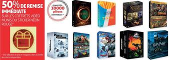 Auchan Bon plan sur les coffrets vidéo munis du sticker néon rouge offre