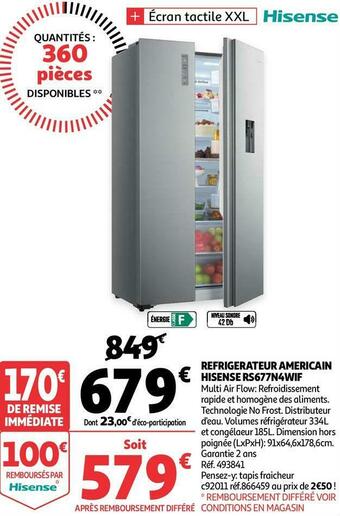 Auchan Hisense refrigerateur americain rs677n4wif offre