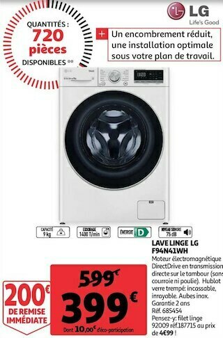 Auchan Lg lave linge lg f94n41wh offre