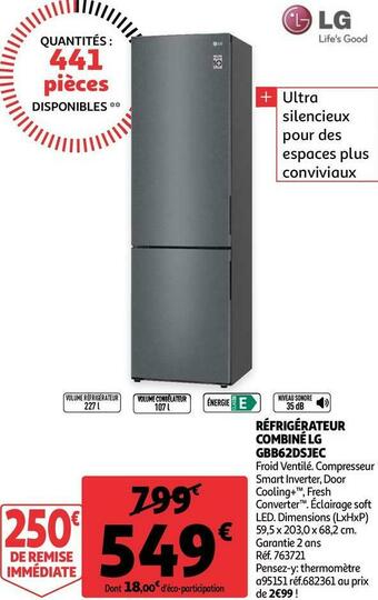 Auchan Lg réfrigérateur combiné gbb62dsjec offre