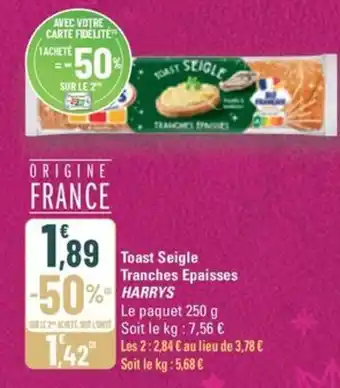 G20 HARRYS Toast Seigle Tranches Epaisses offre