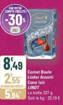 G20 LINDT Cornet Boule Lindor Assorti Cœur lait offre