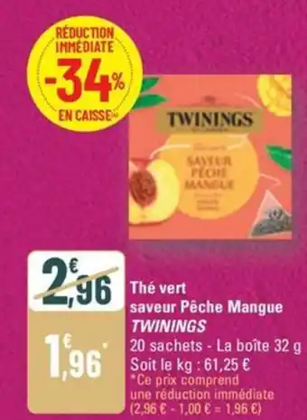 G20 TWININGS Thé vert saveur Pêche Mangue offre