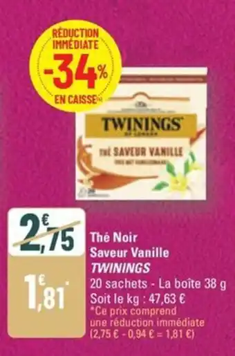 G20 TWININGS Thé Noir Saveur Vanille offre