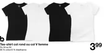 Zeeman Tee-shirt col rond ou col V femme offre