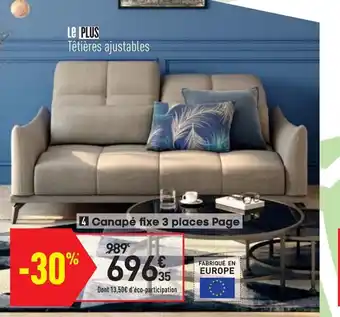 Conforama Canapé fixe 3 places Page offre