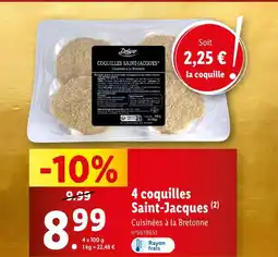 Lidl Deluxe 4 coquilles Saint-Jacques Cuisinées à la Bretonne offre