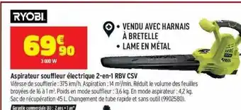 Bricorama Aspirateur Souffleur électrique 2-en-1 Rbv Csv Ryobi offre