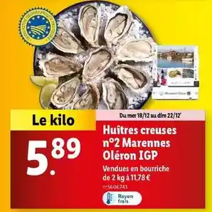 Lidl Huîtres creuses n°2 marennes oléron igp offre