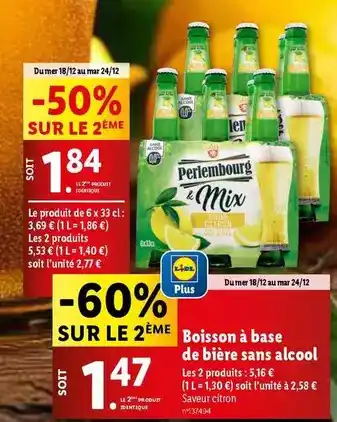 Lidl Perlembourg - boisson à base de bière sans alcool offre