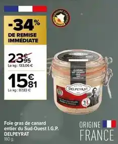 Carrefour Contact Delpeyrat - foie gras de canard entier du sud-ouest i.g.p offre