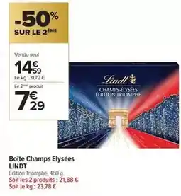 Carrefour Contact Lindt - boîte champs elysées offre