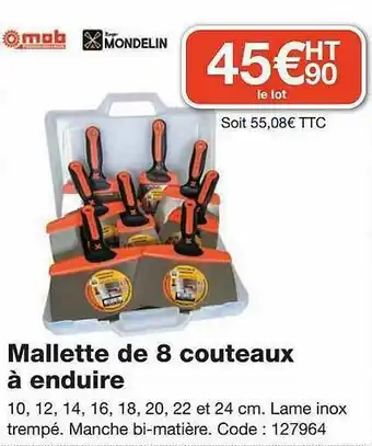 Ciffréo Bona Mallette De 8 Couteaux à Enduire offre